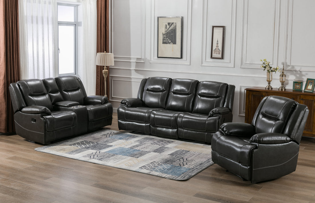 Rose Grey - TOP GRAIN LETHER Reclining Set **NEW ARRIVAL **